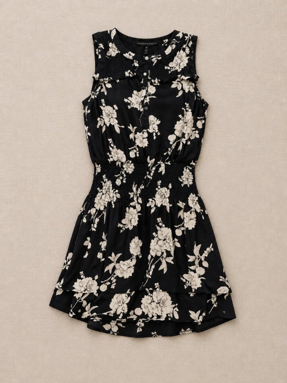 White House Black Market Black Floral Mini Dress Med Sleeveless Fit and Flare